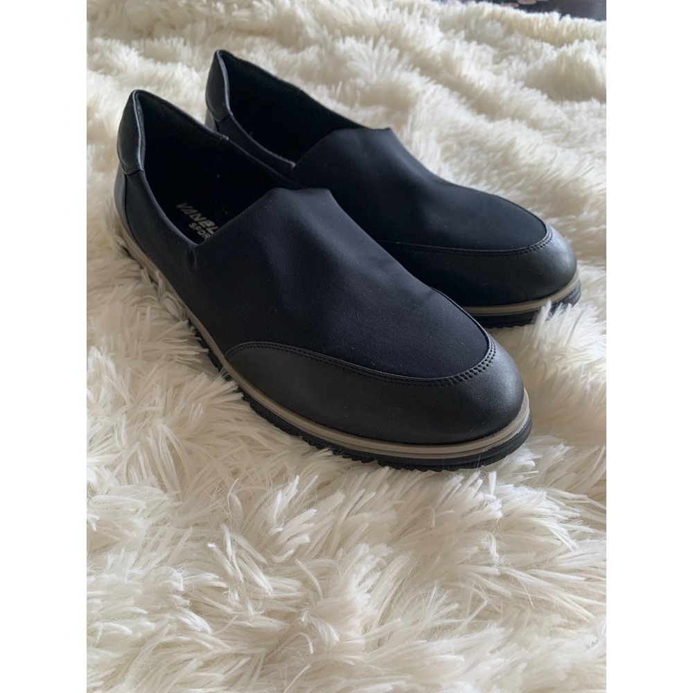 Vaneli Sport Womens Black Textile Leather Slip On Comfort Flats Size 11 M